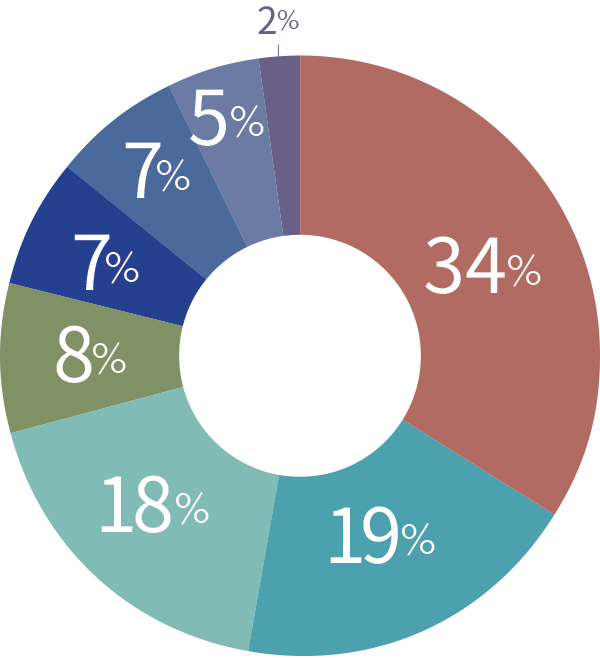 34%, 26%, 12%, 11%, 9%, 3%, 3%, 2%