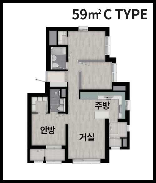 주방 안방 거실 59㎡ C TYPE