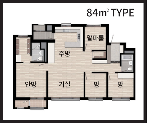 주방 거실 안방 59㎡ A TYPE