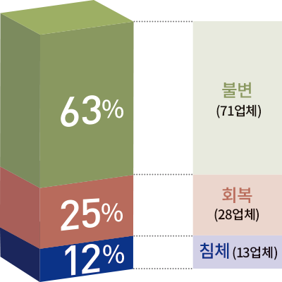 63% 25% 12% 불변(71업체) 회복(28업체) 침체(13업체)