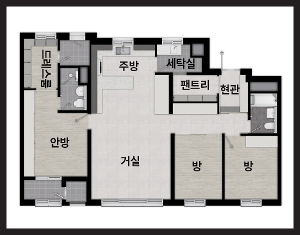 주방 거실 방 현관 세탁실 팬트리 방 안방 드레스룸