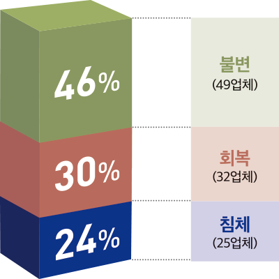 46% 30% 24% 불변(49업체) 회복(32업체) 침체(25업체)
